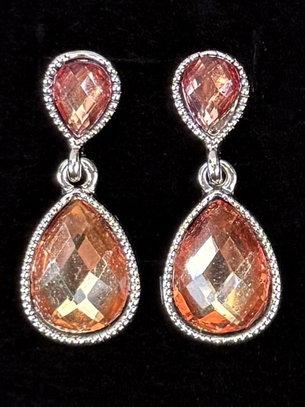 Silvertone Blingy Brown Teardrop Pierced Earrings